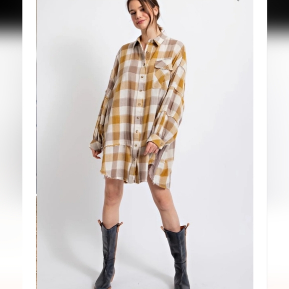 Easel Oversized Linen Blend Button Down T-shirt Dress - Picture 3 of 10